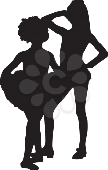 Royalty Free Clipart Image of Two Girl Dancers in Silhouettes