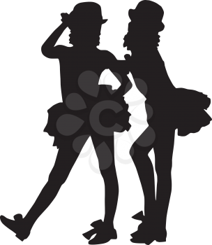 Royalty Free Clipart Image of Silhouettes of Two Girl Dancers