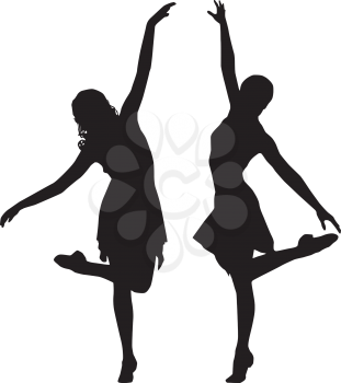 Royalty Free Clipart Image of Two Dancing Women Silhouettes