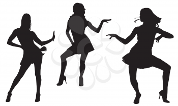 Royalty Free Clipart Image of Three Dancing Women