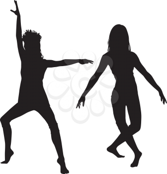 Royalty Free Clipart Image of Two Dancers in Silhouette