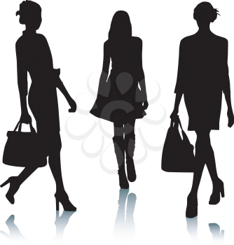 Royalty Free Clipart Image of Three Silhouettes of Women