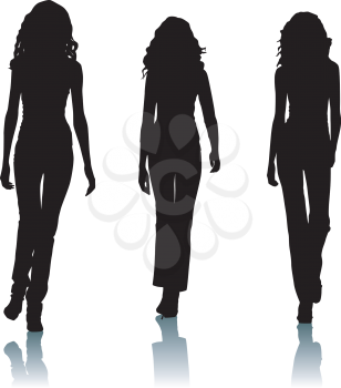 Royalty Free Clipart Image of Silhouetted of Three Women