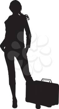 Royalty Free Clipart Image of a Silhouette of a Woman With a Suitcase
