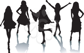 Royalty Free Clipart Image of Silhouettes of Five Girls