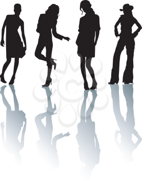 Royalty Free Clipart Image of Silhouettes of Four Girls