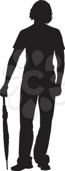 Royalty Free Clipart Image of a Man Silhouette With an Umbrella