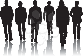 Royalty Free Clipart Image of a Group of Six Silhouetted Men