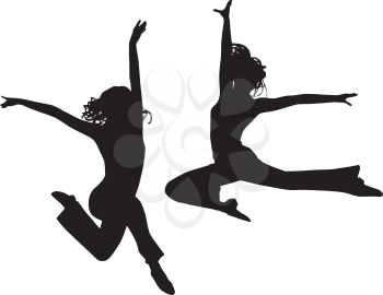 Royalty Free Clipart Image of Two Girls Jumping