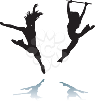 Royalty Free Clipart Image of Jumping Girls