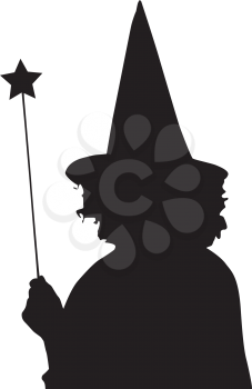 Royalty Free Clipart Image of a Silhouette of an Enchantress