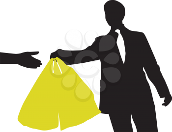 Royalty Free Clipart Image of a Man in a Business Suit With a Shopping Bag