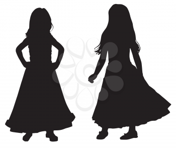 Royalty Free Clipart Image of Two Girls in Longer Dresses