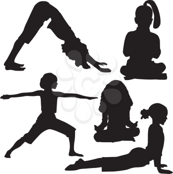 Royalty Free Clipart Image of Children Doing Yoga