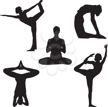 Royalty Free Clipart Image of Women Doing Yoga