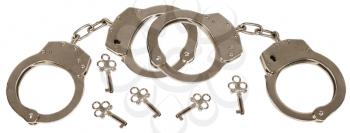 Handcuffs with a keys, isolated on white