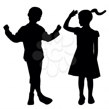Royalty Free Clipart Image of a Girl and Boy in Silhouette