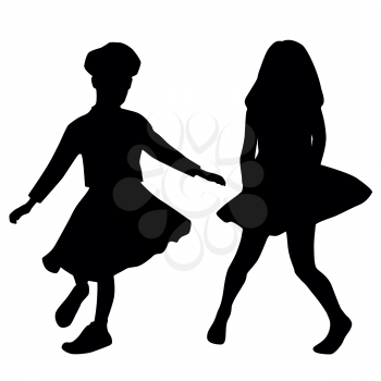 Royalty Free Clipart Image of Two Dancing Girls in Silhouette