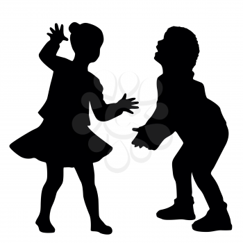 Royalty Free Clipart Image of a Boy and Girl in Silhouette