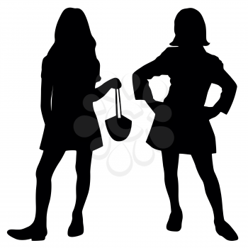 Royalty Free Clipart Image of Two Girls in Silhouette