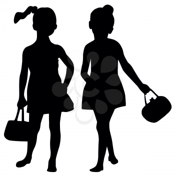 Royalty Free Clipart Image of Two Little Girls With Purses
