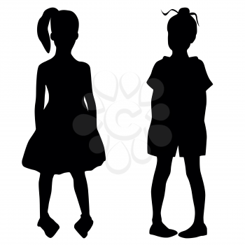 Royalty Free Clipart Image of Two Little Girls in Silhouette