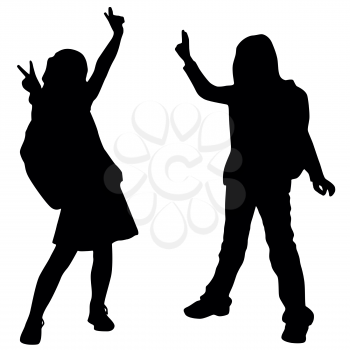 Royalty Free Clipart Image of Two Girls With Backpacks