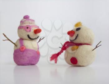 Two funny snowmen - handmade needle felted wool