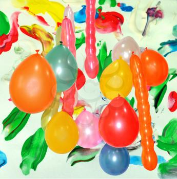 Festal background with multicolor paint and balloons