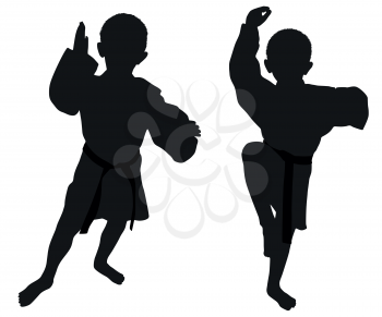 Silhouettes of two boys who play karate