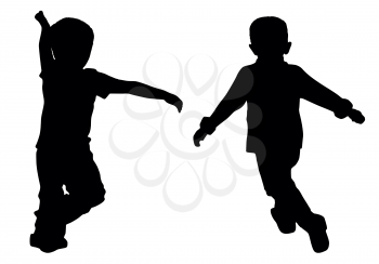 Silhouettes of two little boys who run