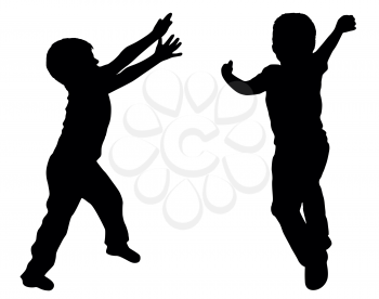 Silhouettes of two little boys who run