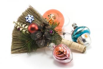 Royalty Free Photo of a Christmas Besom and Ornaments