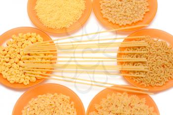 Royalty Free Photo of Plates of Dry Pasta