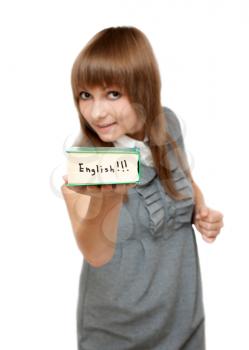 Royalty Free Photo of a Girl Holding a Dictionary