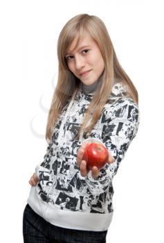 Royalty Free Photo of a Girl Holding an Apple