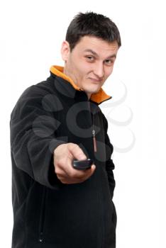 Royalty Free Photo of a Man Holding a Remote Control