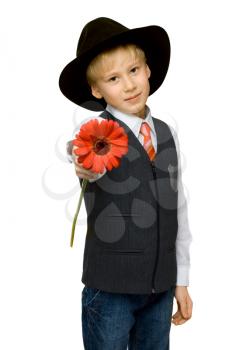 Royalty Free Photo of a Boy Holding a Flower