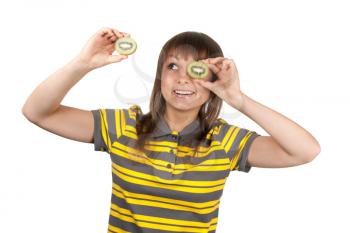 Royalty Free Photo of a Young Woman With Kiwis