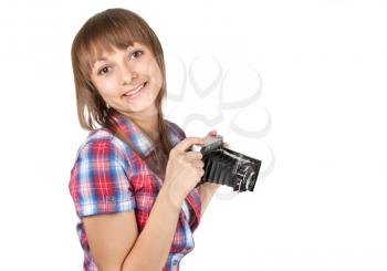 Royalty Free Photo of a Woman Holding an Analog Camera