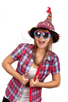 Royalty Free Photo of a Woman Wearing a Funny Hat