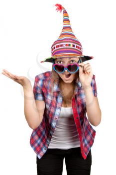 Royalty Free Photo of a Woman in a Funny Hat