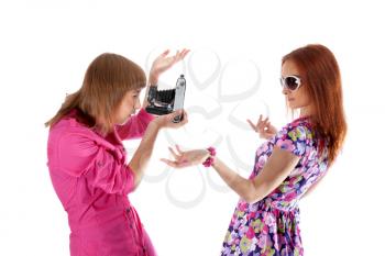 Royalty Free Photo of Two Girls Taking Pictures