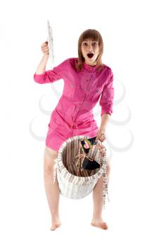 Royalty Free Photo of a Woman Holding a Laundry Hamper