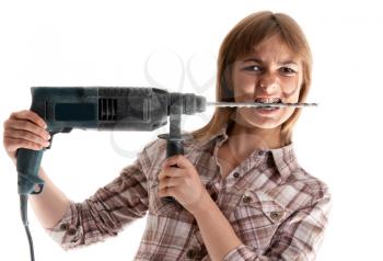 Royalty Free Photo of a Woman Holding a Drill