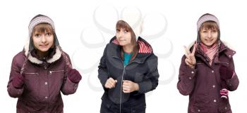 Royalty Free Photo of a Collage of a Girl in a Winter Coat