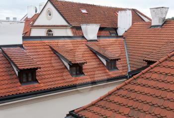 Royalty Free Photo of Red Tiled Rooftops in Prague