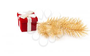 Royalty Free Photo of a Present and Golden Branch