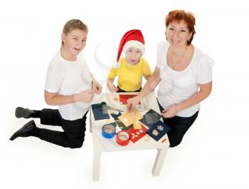 Royalty Free Photo of a Mother and Children Doing Crafts