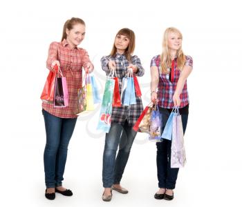 Royalty Free Photo of Three Girls Holding Shopping Bags
